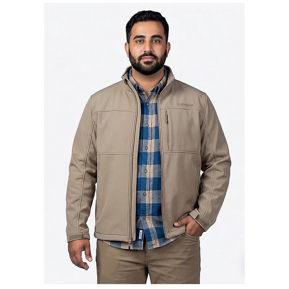 Magellan Outdoors Mens Tan Softshell Fleece Lined Full Zip Jacket Size Medium